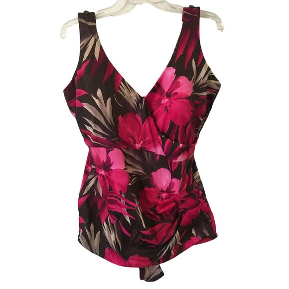 Maxine Size 22W Floral, Pink, Brown & Tan One Piece Bathing Suit & Swim Bottoms - Picture 2 of 9